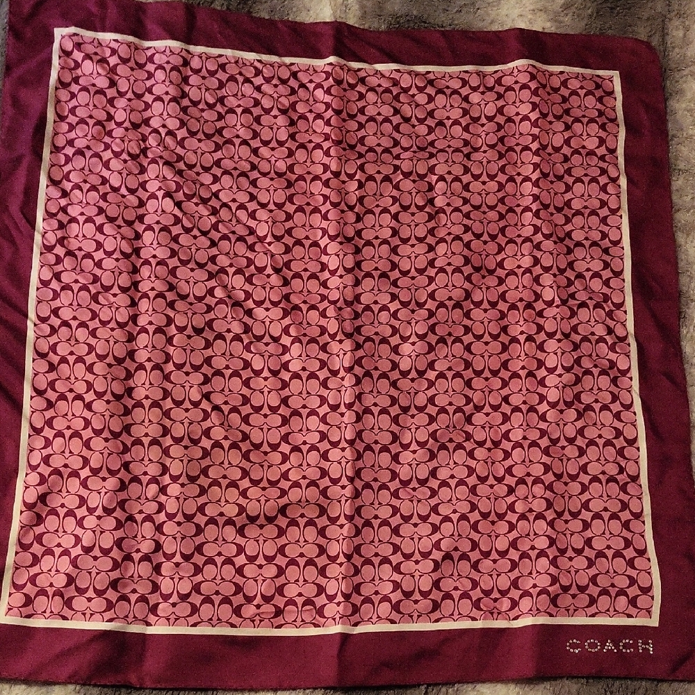 Coach Burgundy and Pink Patterned Scarf